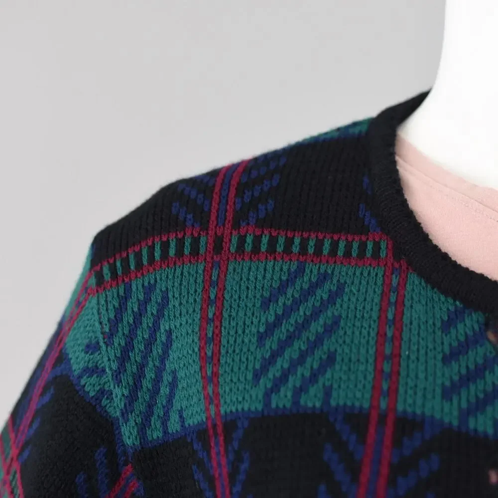 Tally-Ho Vintage 80s Plaid Cardigan, Black & Green, Women's Medium - Picture 4 of 10